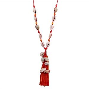 Mia Collection Red Orange Cowrie Shell Long Tassel Necklace Adjustable